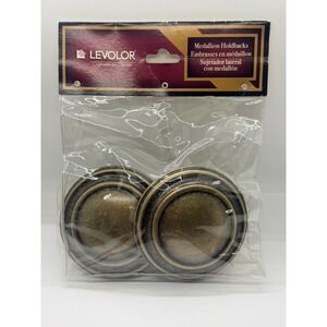 Levolor Signature Series Medallion drapery Holdbacks Antique Brass Round 2 Pack